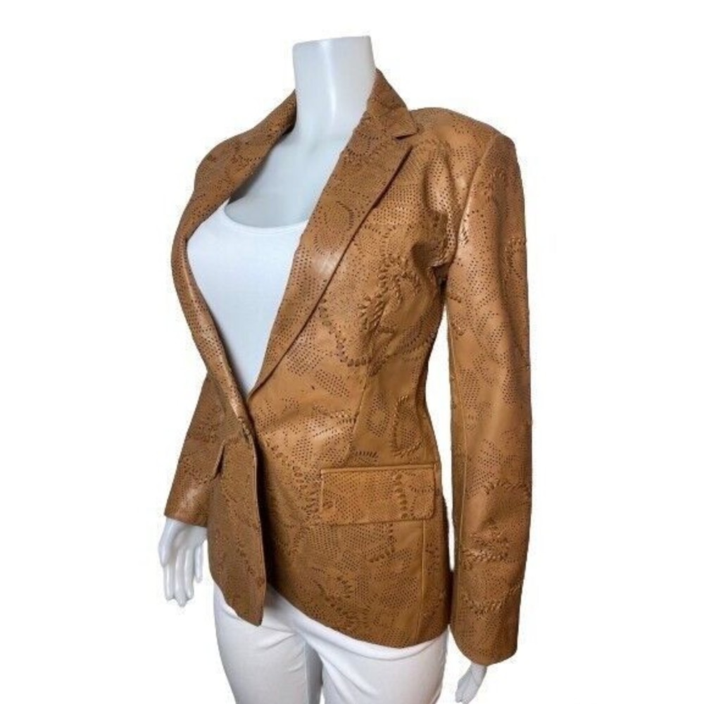 F. Ralph Lauren Leather  Jacket Size 6 Brown Camel NWT $795